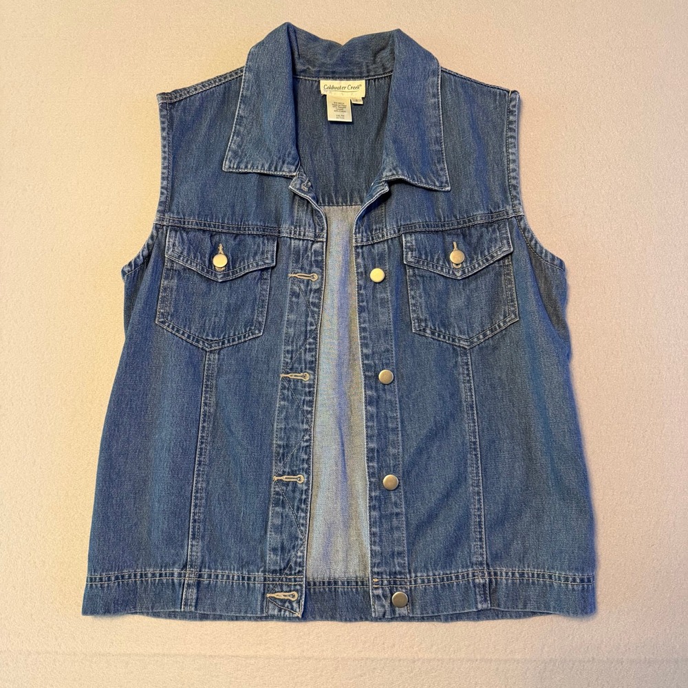 Coldwater Creek Tencel Blend Denim Trucker Vest Blue Sleeveless Women Size S
